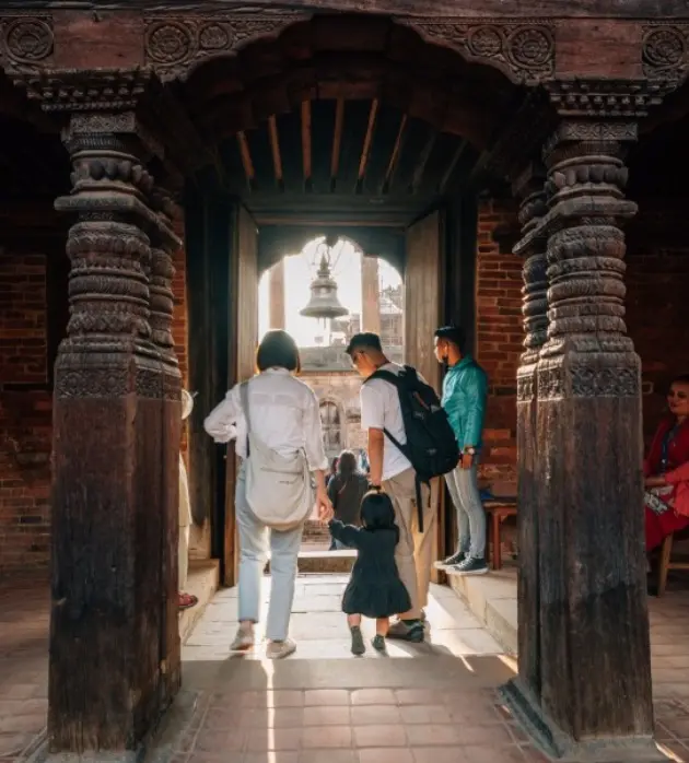 Historic Basantapur Durbar Square in Kathmandu with traditional Newari architecture